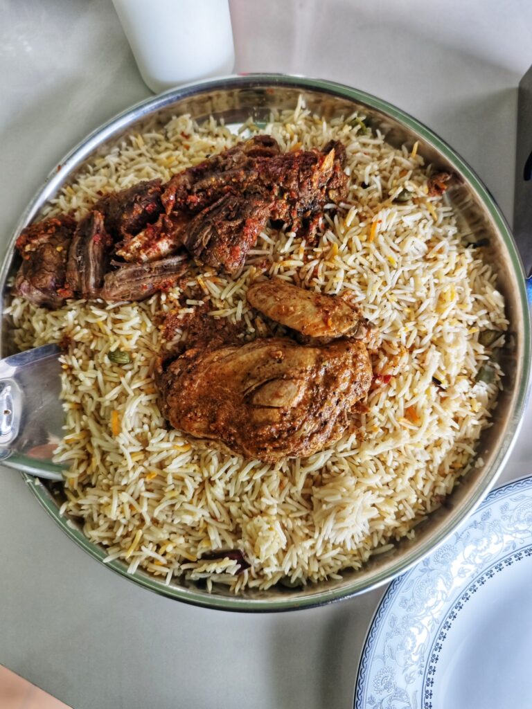 Biryani made with long-grain basmati rice