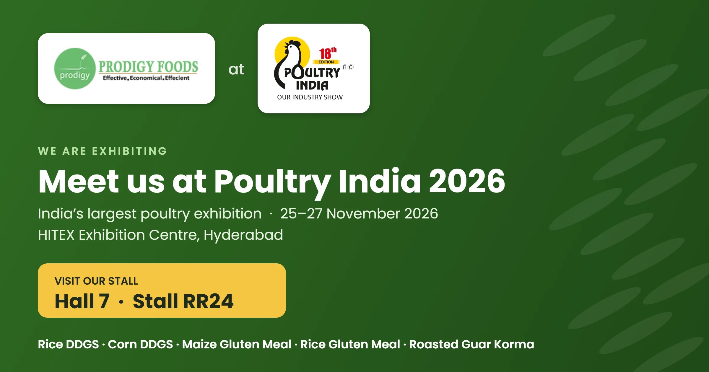 Prodigy Foods at Poultry India 2026, Hall 7, Stall RR24, 25 to 27 November 2026, HITEX Hyderabad